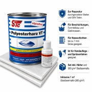 Set Polyesterharz VT styrolfrei inkl. fl&uuml;ssigen H&auml;rter und Glasfasermatte