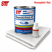 Set Polyesterharz VT styrolfrei inkl. fl&uuml;ssigen H&auml;rter und Glasfasermatte