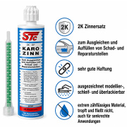 STC Zinnersatz 2K Karosserie - Ausgleichsmasse inkl. 1x Mischspitze - Kartusche 265 ml / 228 g