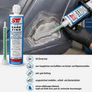 STC Zinnersatz 2K Karosserie - Ausgleichsmasse inkl. 1x Mischspitze - Kartusche 265 ml / 228 g